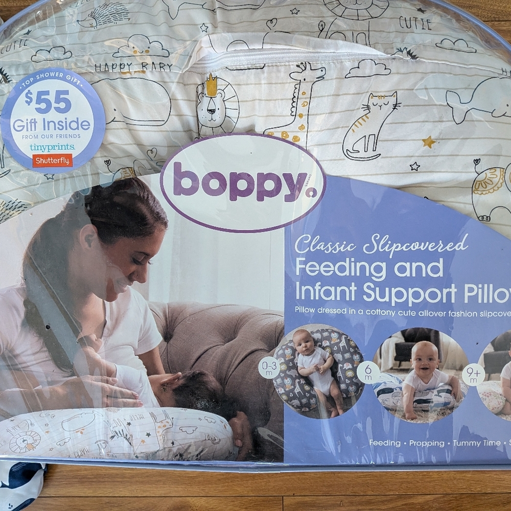 Boppy Pillow with Fun White and Tan Patterns